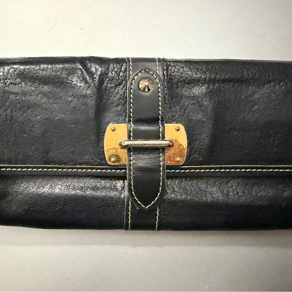 Blue Leather Louis Vuitton Wallet with Gold Accents. Can Be Used As A Clutch.